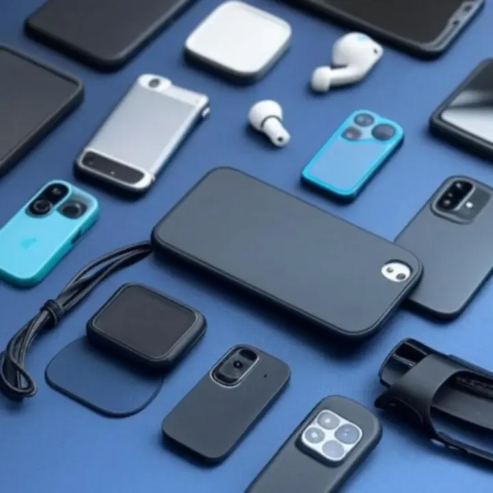 Nowoczesne akcesoria elektroniczne na tle biurka