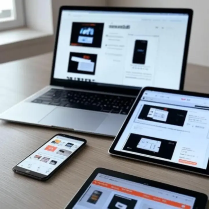 Prezentacja responsywnej strony sklepu na smartfonie, tablecie i laptopie