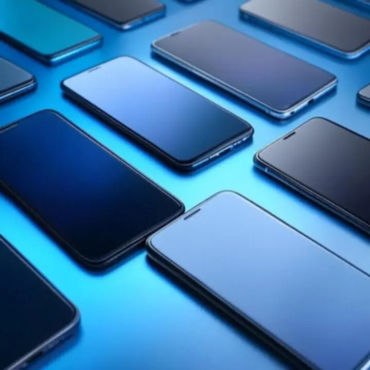 Nowoczesne smartfony wyświetlone na podświetlonym tle